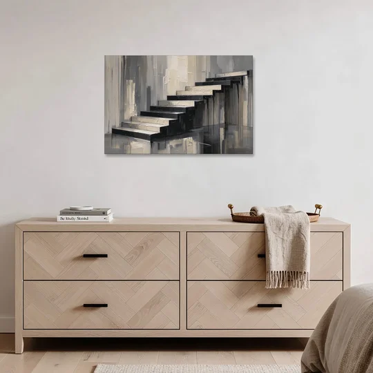 Stairwell Wall Art with Black and Bone Steps - Canvas Wall Art - Coffee Table - 36x24