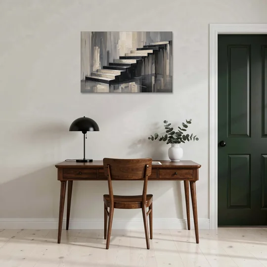 Stairwell Wall Art with Black and Bone Steps - Canvas Wall Art - Office - 36x24