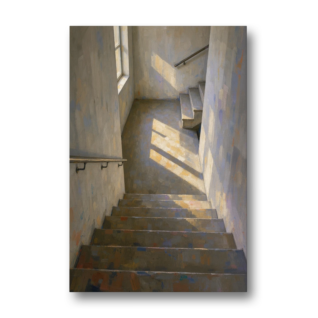 Stairwell Wall Decor with Sunlight on the Landing - Canvas Wall Art - Front