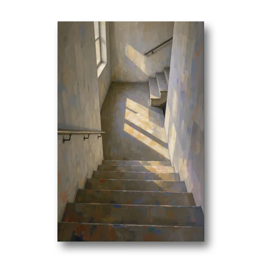 Stairwell Wall Decor with Sunlight on the Landing - Canvas Wall Art - Front