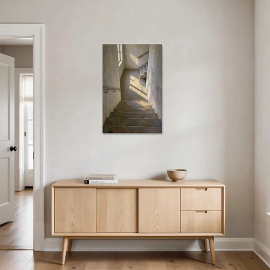 Stairwell Wall Decor with Sunlight on the Landing - Canvas Wall Art - Coffee Table - 24x36