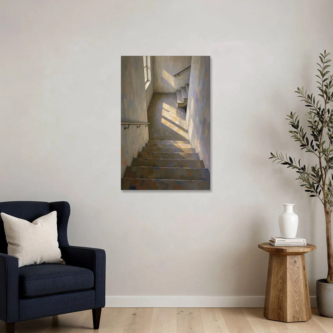 Stairwell Wall Decor with Sunlight on the Landing - Canvas Wall Art - Sofa - 24x36