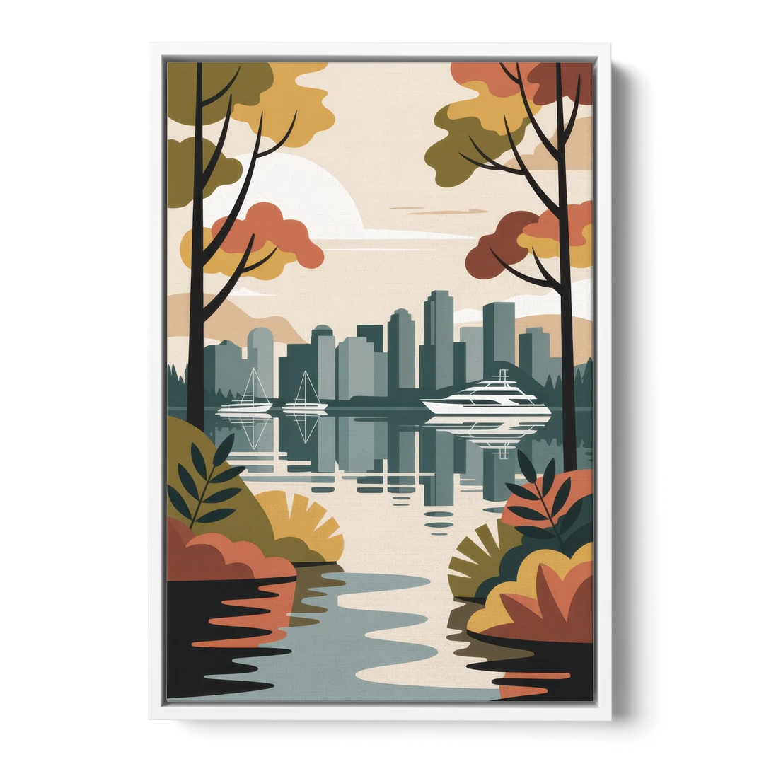 Stanley Park Seawall - White Framed Canvas Wall Art - Front