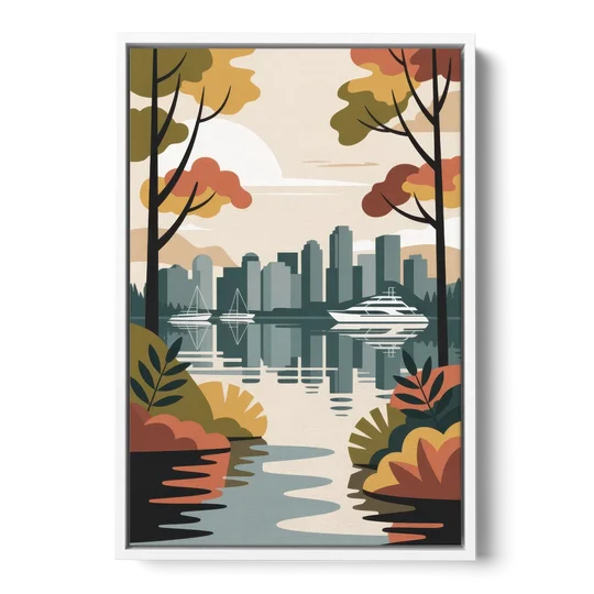 Stanley Park Seawall - White Framed Canvas Wall Art - Front