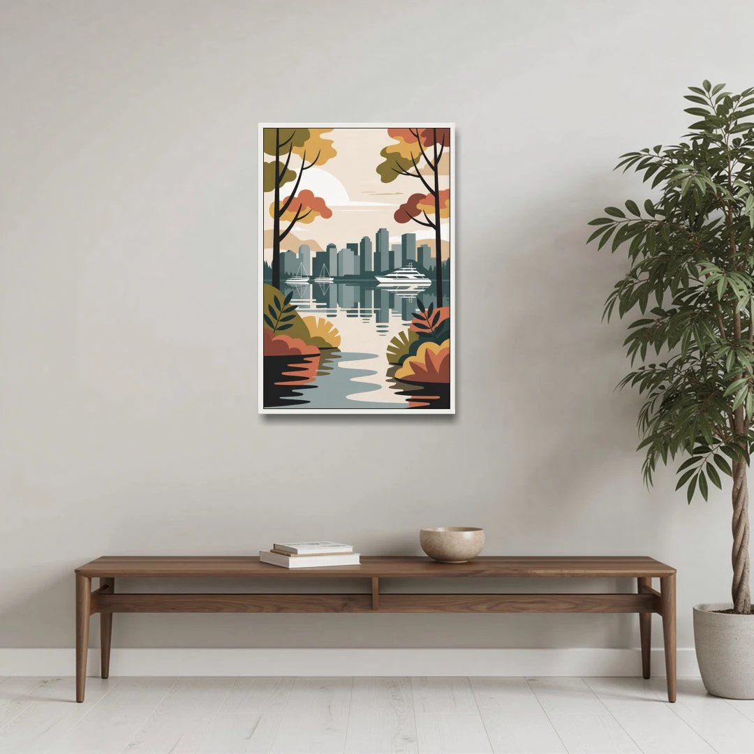 Stanley Park Seawall - White Framed Canvas Wall Art - Coffee Table - 24x36