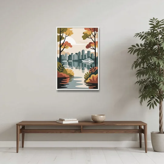 Stanley Park Seawall - White Framed Canvas Wall Art - Coffee Table - 24x36
