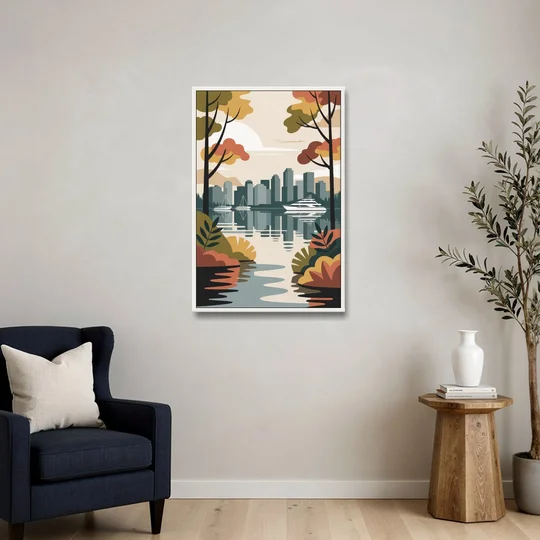 Stanley Park Seawall - White Framed Canvas Wall Art - Sofa - 24x36