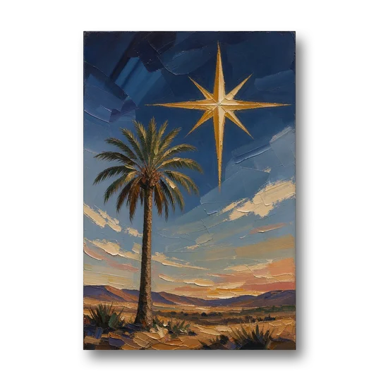 Star of Bethlehem Painting with Desert Palm - Canvas Wall Art - Front