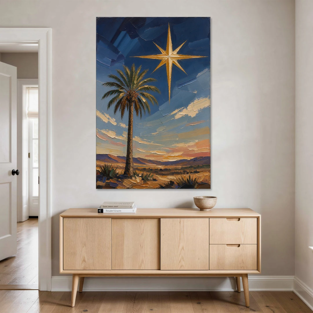 Star of Bethlehem Painting with Desert Palm - Canvas Wall Art - Coffee Table - 40x60