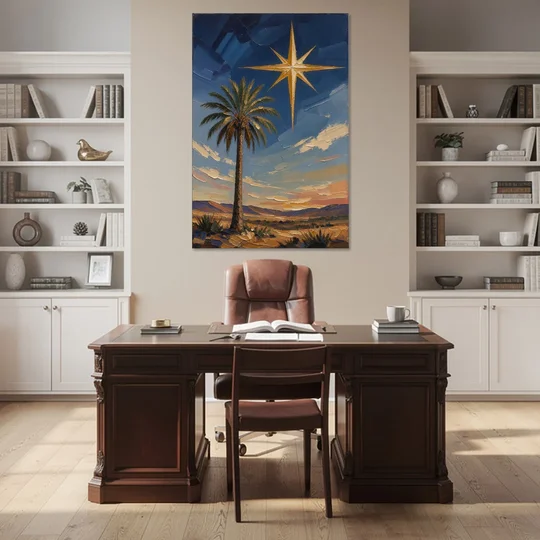 Star of Bethlehem Painting with Desert Palm - Canvas Wall Art - Office - 40x60