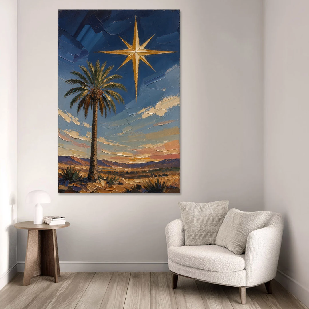 Star of Bethlehem Painting with Desert Palm - Canvas Wall Art - Sofa - 40x60