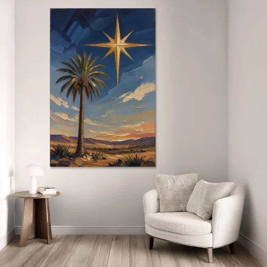 Star of Bethlehem Painting with Desert Palm - Canvas Wall Art - Sofa - 40x60