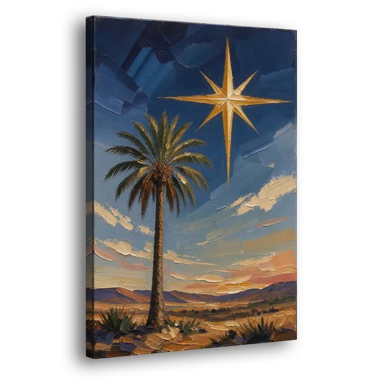 Star of Bethlehem Painting with Desert Palm - Canvas Wall Art - Side