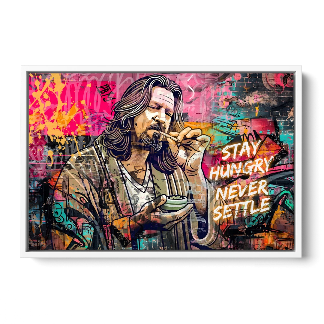 Stay Hungry Never Settle - White Framed Canvas Wall Art - Front