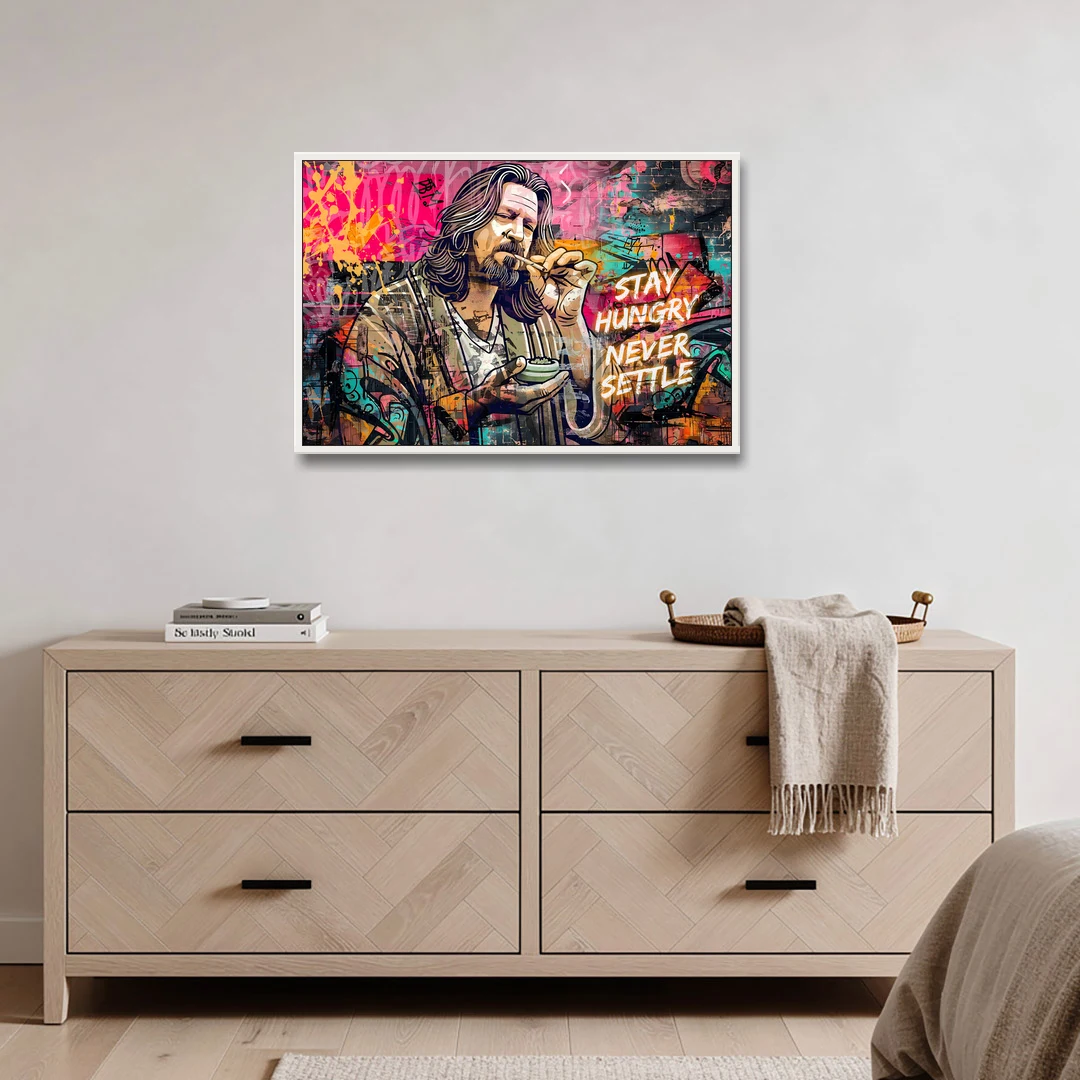 Stay Hungry Never Settle - White Framed Canvas Wall Art - Coffee Table - 36x24