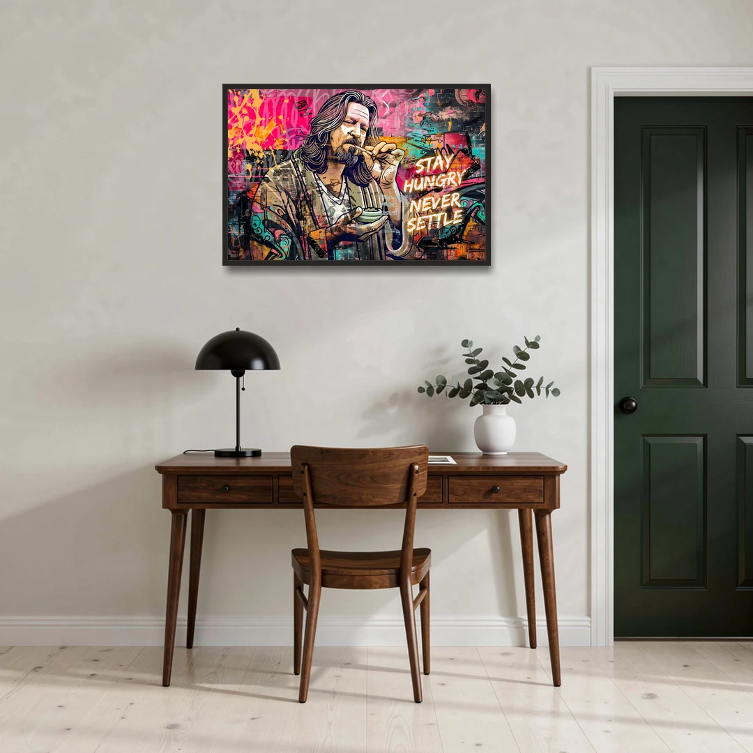 Stay Hungry Never Settle - Black Framed Canvas Wall Art - Office - 36x24