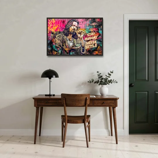 Stay Hungry Never Settle - Black Framed Canvas Wall Art - Office - 36x24