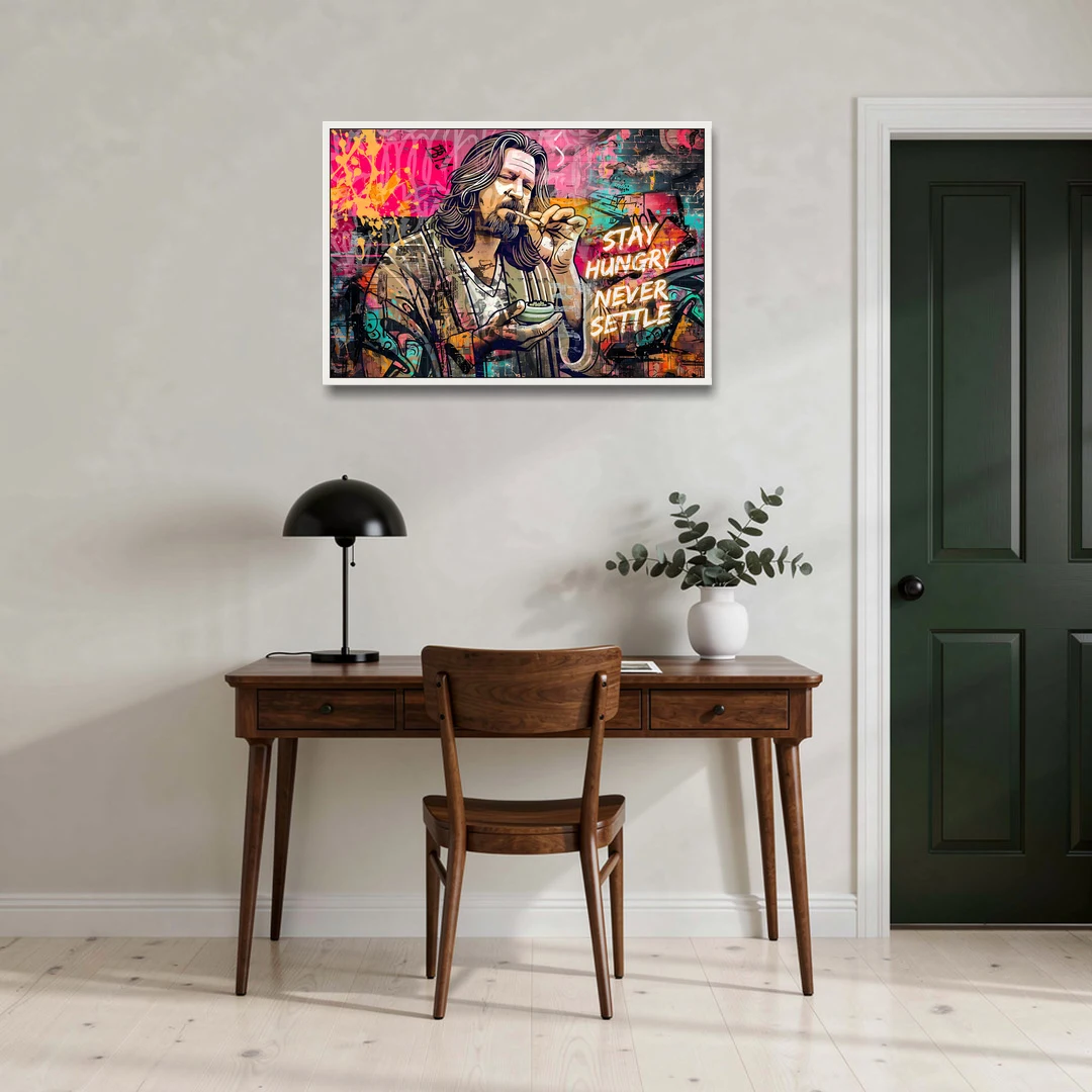 Stay Hungry Never Settle - White Framed Canvas Wall Art - Office - 36x24