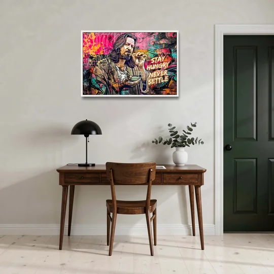 Stay Hungry Never Settle - White Framed Canvas Wall Art - Office - 36x24