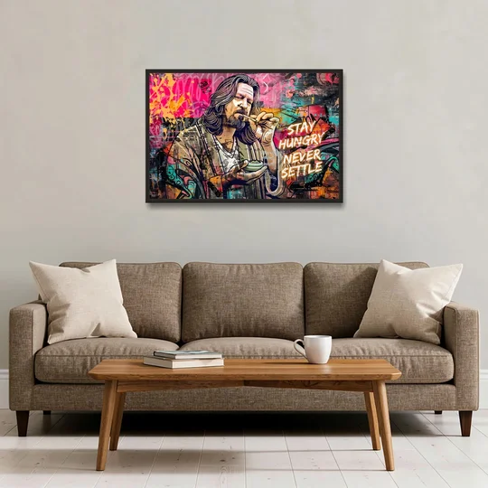 Stay Hungry Never Settle - Black Framed Canvas Wall Art - Sofa - 36x24