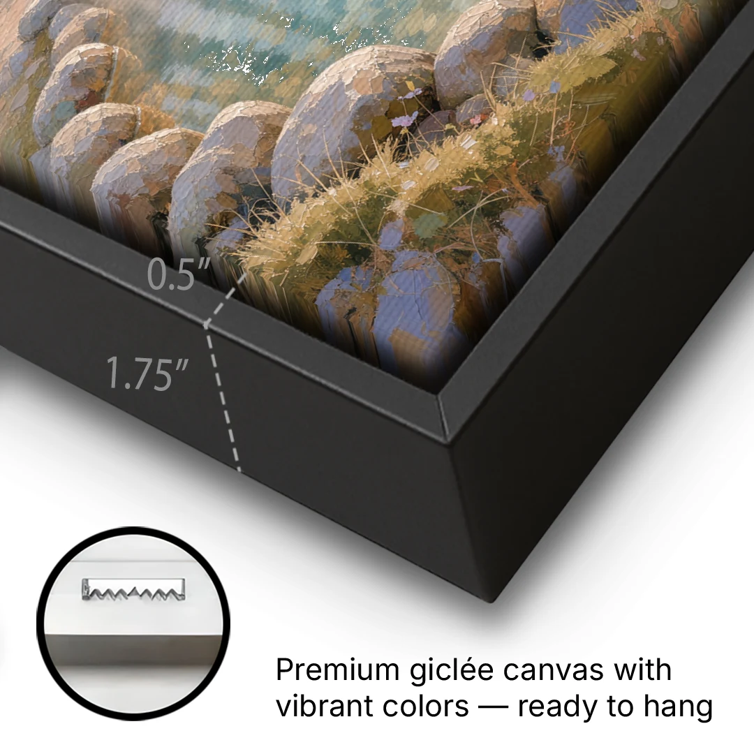 Steaming Hot Spring in a Birch Grove for the Spa - Black Framed Canvas Wall Art - Gallery Wrap Corner