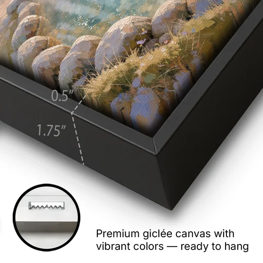Steaming Hot Spring in a Birch Grove for the Spa - Black Framed Canvas Wall Art - Gallery Wrap Corner