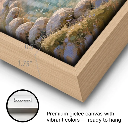 Steaming Hot Spring in a Birch Grove for the Spa - Oak Framed Canvas Wall Art - Gallery Wrap Corner