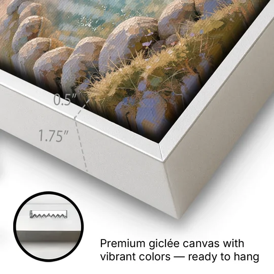 Steaming Hot Spring in a Birch Grove for the Spa - White Framed Canvas Wall Art - Gallery Wrap Corner