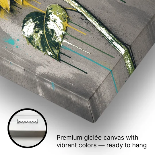 Street Art Stenciled Yellow Sunflower on Concrete - Canvas Wall Art - Gallery Wrap Corner