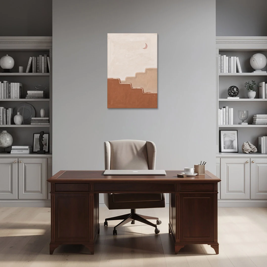 Stepped Adobe Wall Under a Crescent Moon - Canvas Wall Art - Office - 24x36