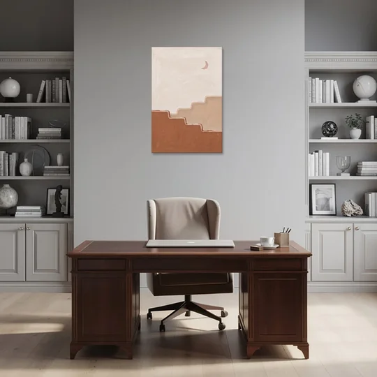 Stepped Adobe Wall Under a Crescent Moon - Canvas Wall Art - Office - 24x36
