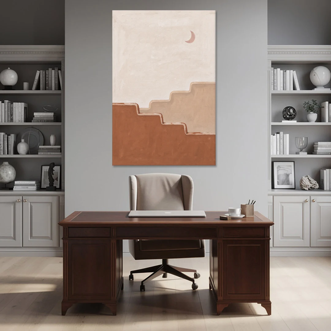 Stepped Adobe Wall Under a Crescent Moon - Canvas Wall Art - Office - 40x60