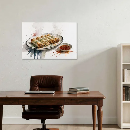 Still Life Food Painting of Crisp Spring Rolls - Canvas Wall Art - Office - 36x24