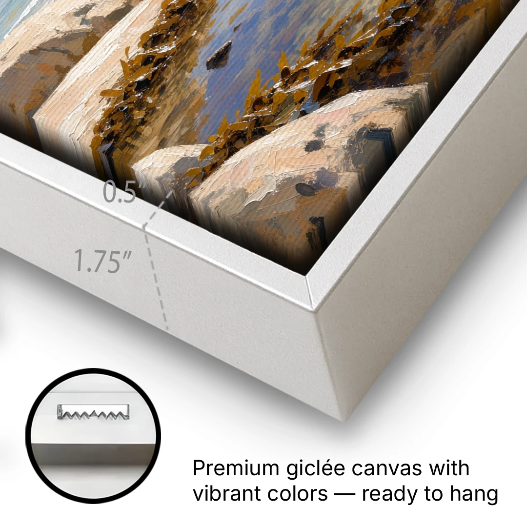 Still Tide Pool Reflection for the Beach House - White Framed Canvas Wall Art - Gallery Wrap Corner