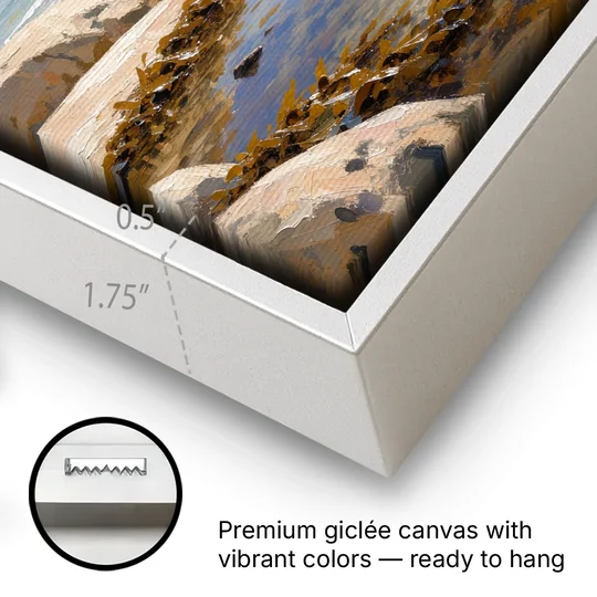 Still Tide Pool Reflection for the Beach House - White Framed Canvas Wall Art - Gallery Wrap Corner