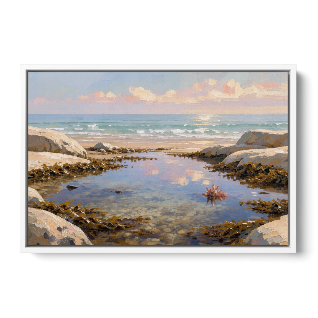 Still Tide Pool Reflection for the Beach House - White Framed Canvas Wall Art - Front