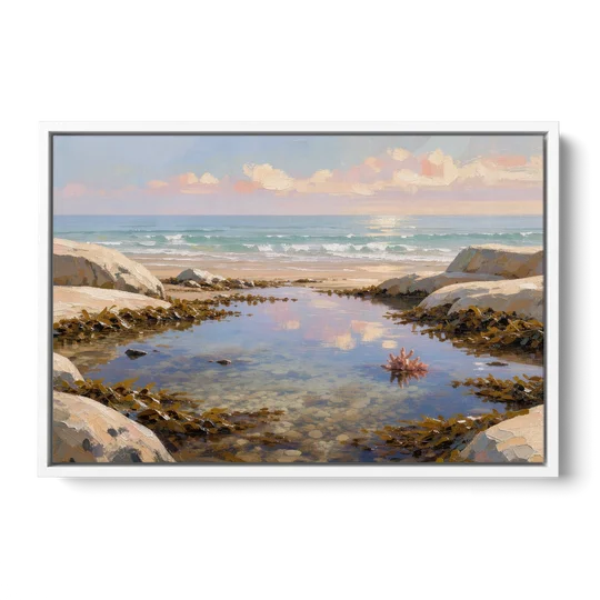 Still Tide Pool Reflection for the Beach House - White Framed Canvas Wall Art - Front