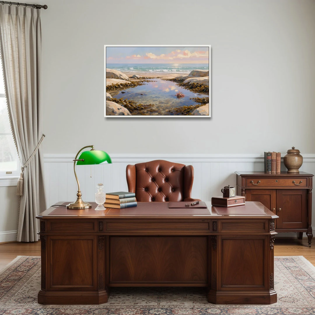 Still Tide Pool Reflection for the Beach House - White Framed Canvas Wall Art - Office - 36x24