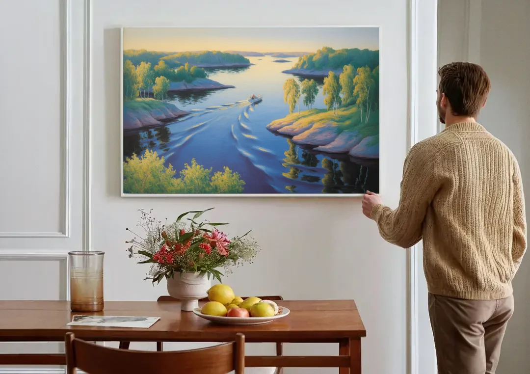 Stockholm Archipelago canvas wall art above a dining table