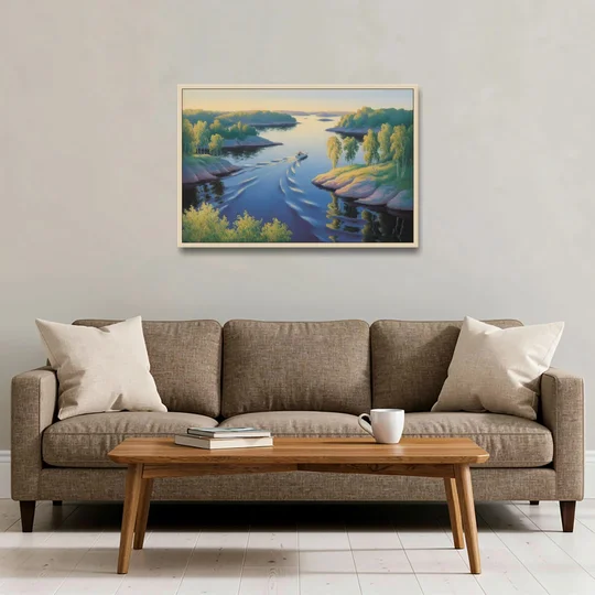 Stockholm Archipelago - Oak Framed Canvas Wall Art - Sofa - 36x24