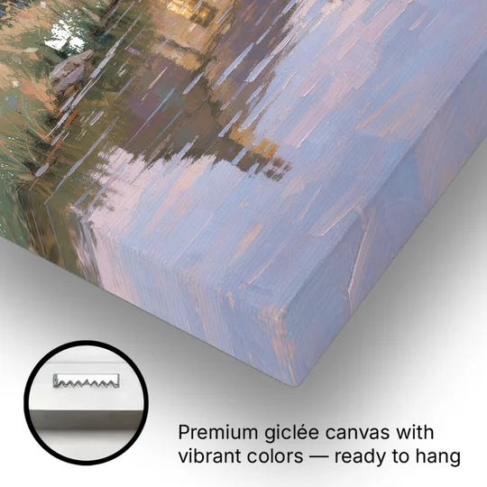 Stone Cottage Painting by the Evening Brook - Canvas Wall Art - Gallery Wrap Corner