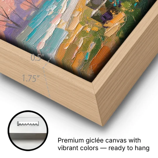 Japanese Stone Lantern Under Cherry Blossom - Oak Framed Canvas Wall Art - Gallery Wrap Corner