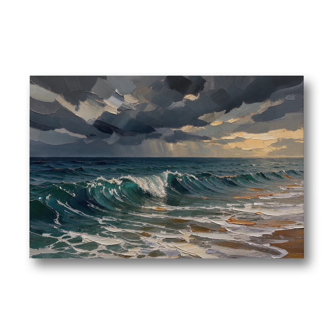 Stormy Sea Painting with Breaking Wave - Canvas Wall Art - Front