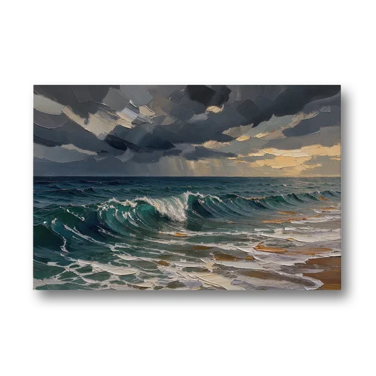 Stormy Sea Painting with Breaking Wave - Canvas Wall Art - Front