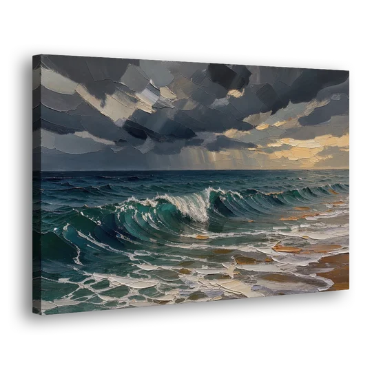 Stormy Sea Painting with Breaking Wave - Canvas Wall Art - Side