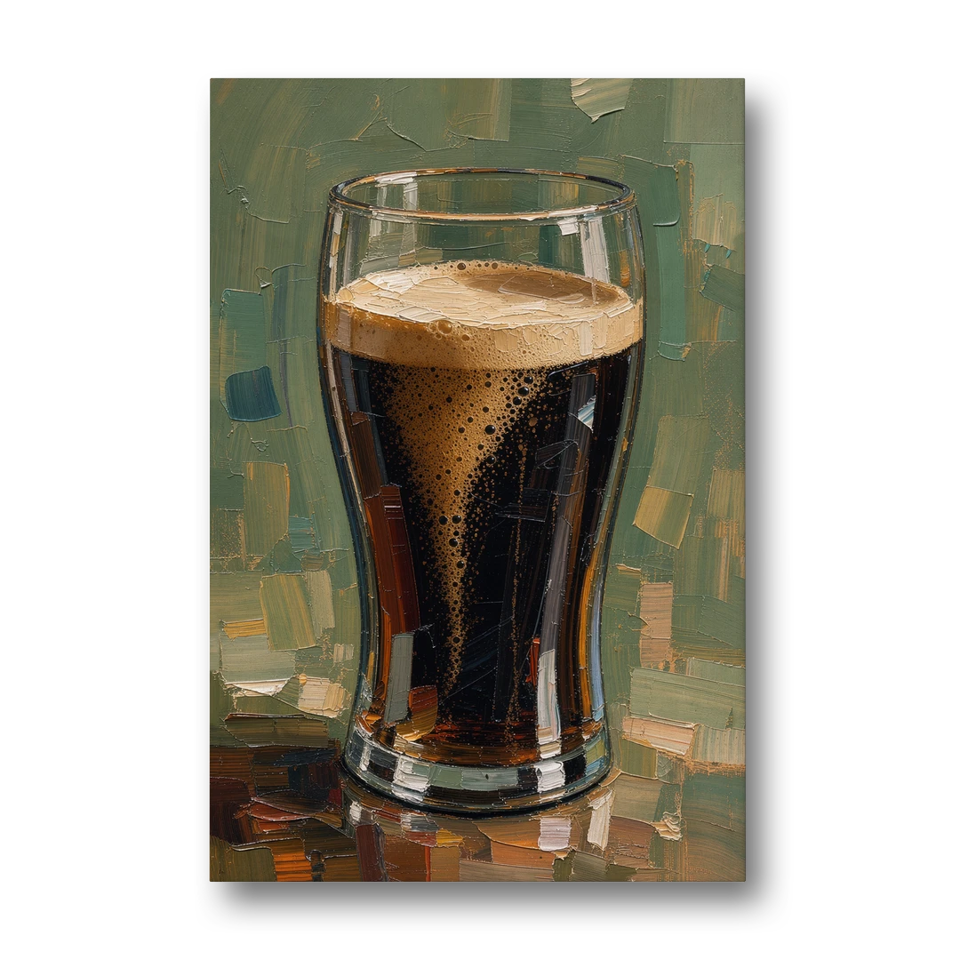 Stout Pint Settling with Cascading Bubbles - Canvas Wall Art - Front