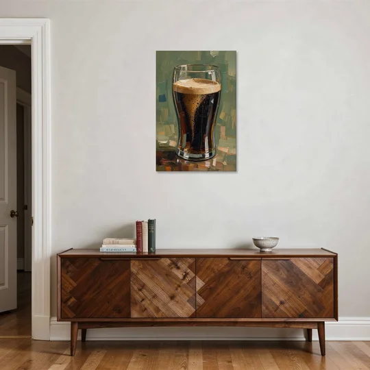 Stout Pint Settling with Cascading Bubbles - Canvas Wall Art - Coffee Table - 24x36