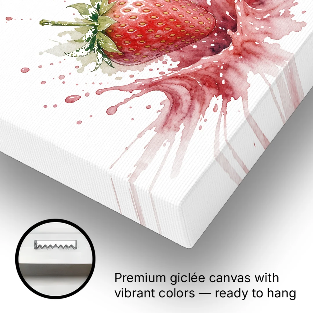 Strawberry Wall Art with Falling Berry Splash - Canvas Wall Art - Gallery Wrap Corner