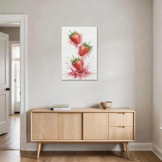Strawberry Wall Art with Falling Berry Splash - Canvas Wall Art - Coffee Table - 24x36