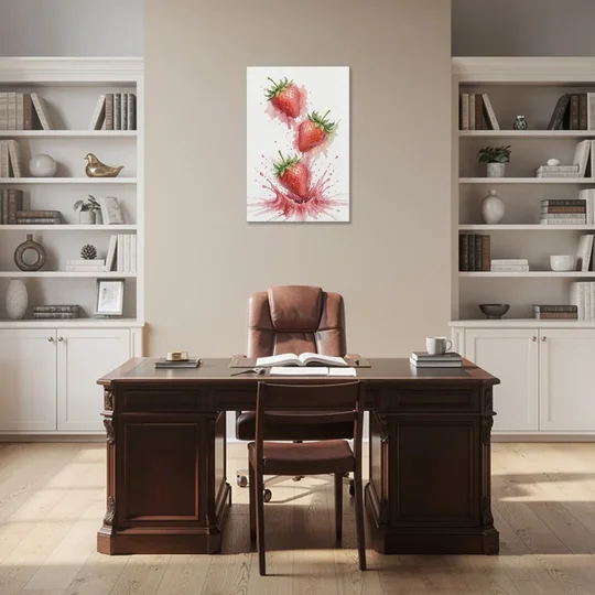 Strawberry Wall Art with Falling Berry Splash - Canvas Wall Art - Office - 24x36